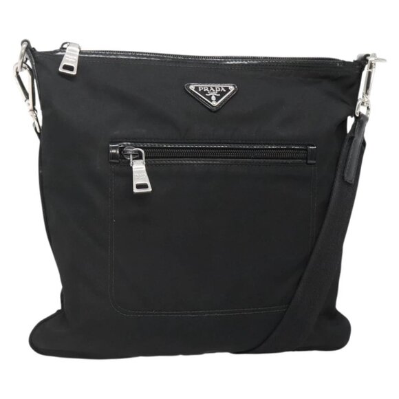 PRADA Shoulder Bag Nylon Black Silver Auth 135150 - Picture 1 of 16